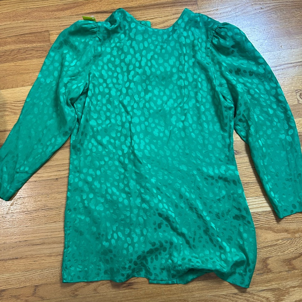 100% Silk Elegant Teal Long Sleeve Blouse